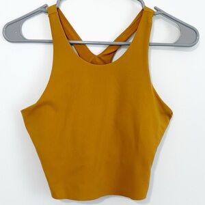 NIKE Yoga Dri-Fit Luxe Cropped Tank Top Mustard Yellow Medium